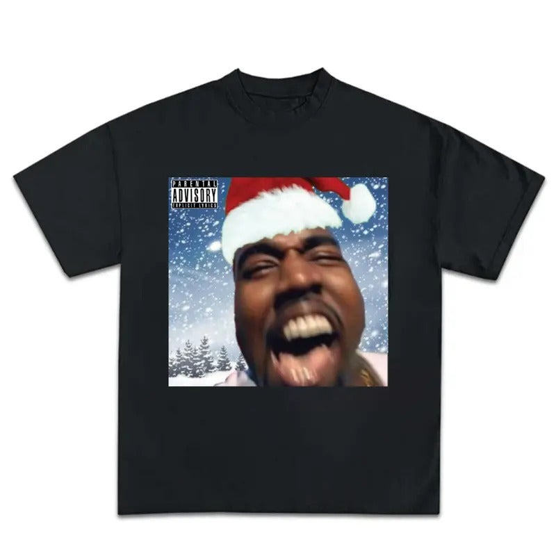 Ye-Ye Merry Christmas Funny Meme Graphic Rap Tee Shirt Big Face Hoodie, Sweatshirt | GrindPrints.com