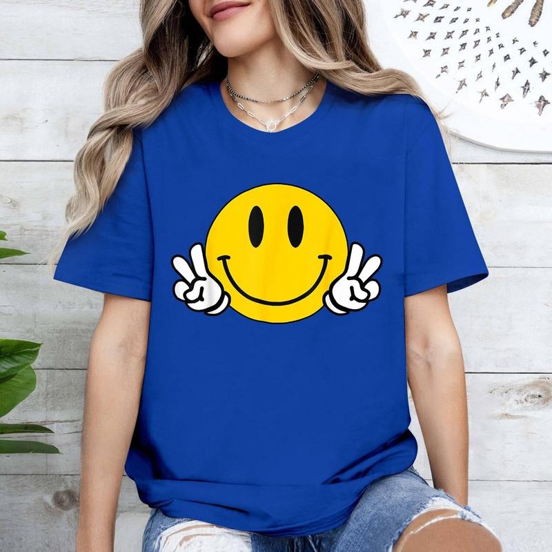 Yellow Smile Face Cute Checkered Peace Smiling Happy Face 100% Cotton T-Shirts, Hoodie, Sweatshirt