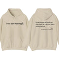 You Are Enough 2 Sided Hoodie T-Shirt, Men's Letter Print Pocket Drawstring Graphic, Spring Fall Menswear Sweatshirt