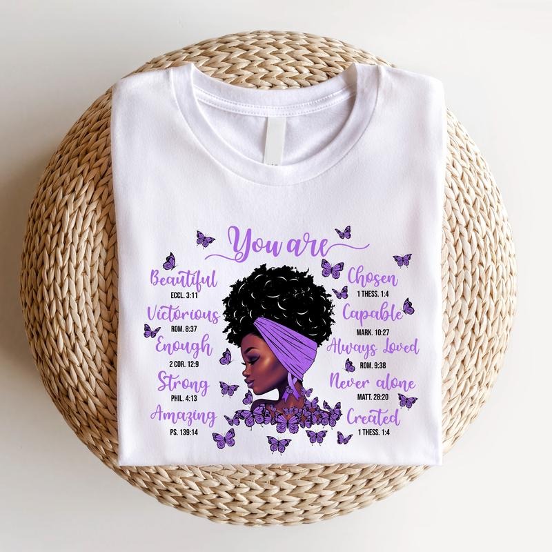 You Are Shirt, African American T-shirt For Women, Motivational Positive Saying Tee, Purple Butterfly Tee For Girl, Afro...