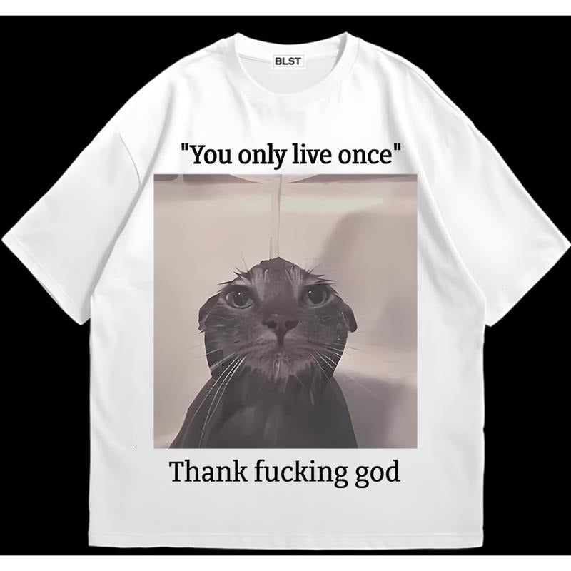 You Only Live Once Funny Cat T-Shirt Edgy Streetwear Sustainable Cotton Hoodie, Sweatshirt | GrindPrints.com