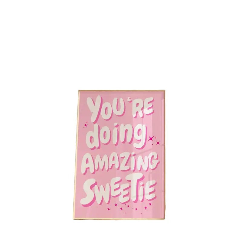 You're Doing Amazing Sweetie Print, Affirmation Wall Art, Retro Poster, Pink Preppy Dorm Decor, Gifts For Family Friend...