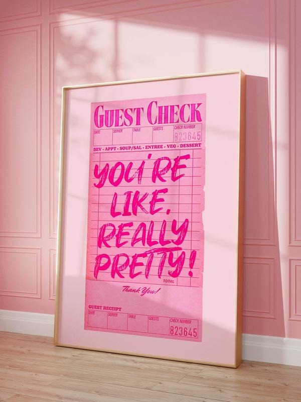 You're Like Really Pretty Guest Check Poster, Girly Dorm Decor, Funky Wall Art, Retro Art Print Preppy Room Decor, Y2k...