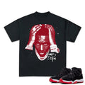 Young Dolph Match 11s Bred Velvet Sneakers Outfits, Menswear Essentials, Cotton T-shirt with Graphic Tee, Y2K Streetwear,...