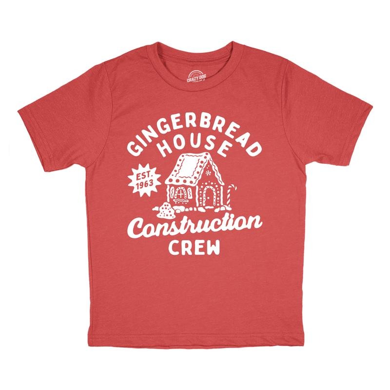 Gingerbread House Construction Crew Funny Xmas Treat Joke Funny Tops Funny Sarcastic Short Sleeve Novelty Red T-Shirts, Hoodie, Sweatshirt