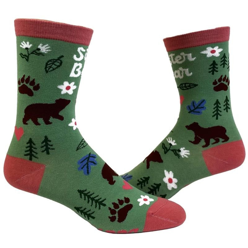 Youth Sister Bear Sock Funny Cute Siblings Brother Family Graphic Footwear Funny Graphic Socks Comfortable Fitted Spandex...