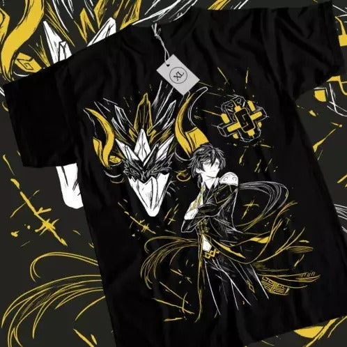 Zhongli Genshin Impact T-shirt Anime Boys Girl Kawaii Black Shirt Tee All Size Hoodie, Sweatshirt | GrindPrints.com