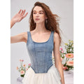 Zip Up Back Asymmetrical Scoop Neck Sleeveless Denim Crop Tank TopY2K T-Shirts, Hoodie, Sweatshirt | GrindPrints.com