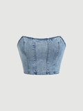 Zipper Strapless Sleeveless Denim Tube Crop Bandeau TopY2K T-Shirts, Hoodie, Sweatshirt | GrindPrints.com
