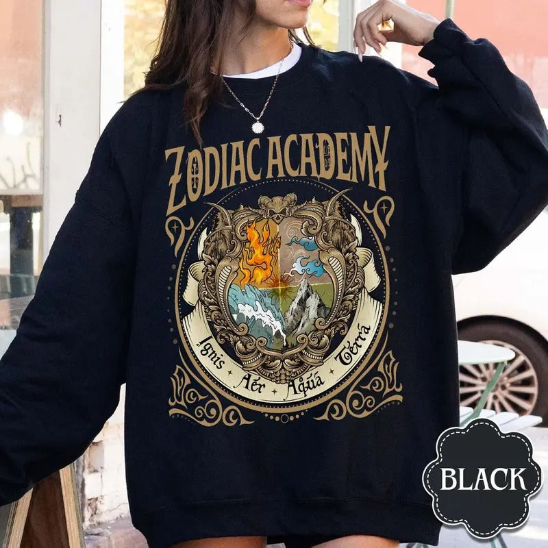 Zodiac Academy Sweatshirt , Celestial Heirs Band Sweatshirt , Terra Aer, Ignis and Aqua, Professor Lance Orion, Almighty...