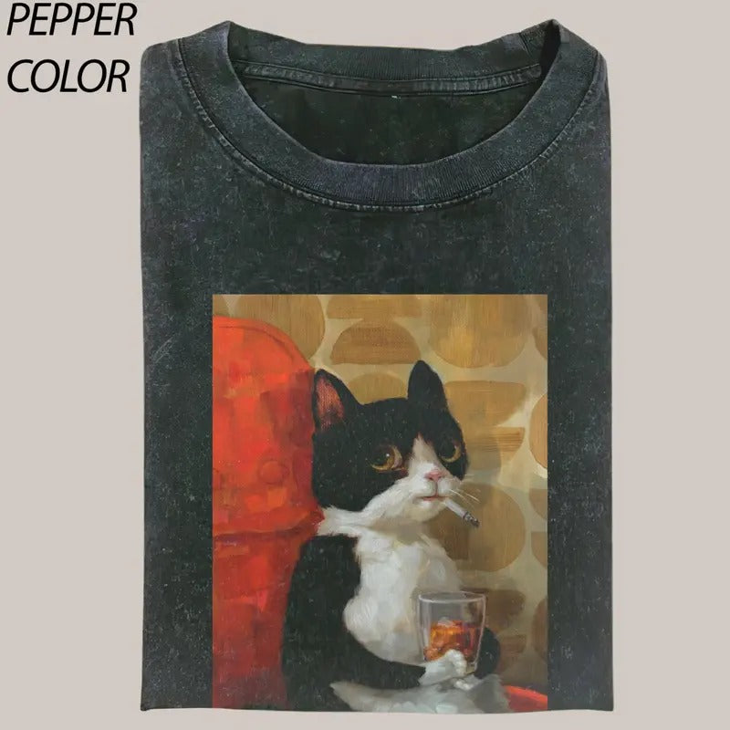 Gamnant Funny Cat Art Print Gray Meme Shirts Cat Lover Cat Meme Him Her Menswear Top T-Shirts, Hoodie, Sweatshirt
