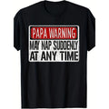 1pc Boho Style Men'S Casual Cotton T-Shirt with "Papa Warning - May Nap Suddenly At Any Time" Print, Crew Neck, Knit...