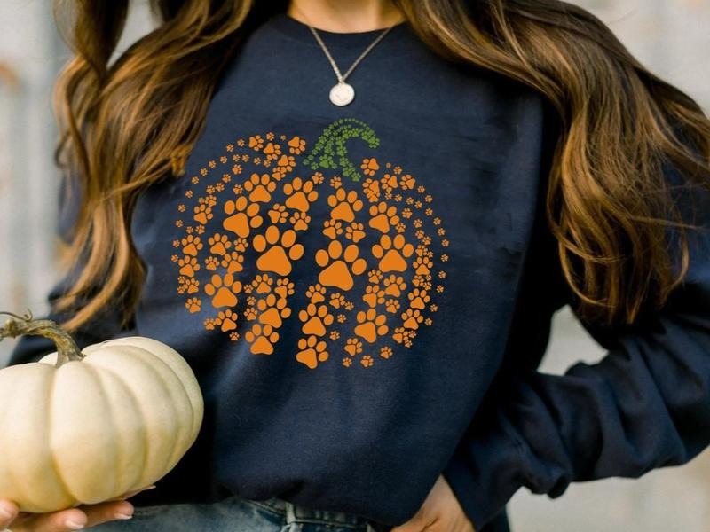 paw pumpkin shirt, paw print shirt, pumpkin dog shirt, dog halloween shirt,retro pumpkin, Halloween Shirt, Halloween...