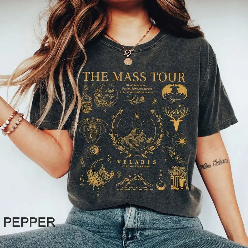 the mass tour tshirt, Velaris shirt, To the stars who listen, SJM Merch, A Court of Thorns and Roses, fourth wing merch...