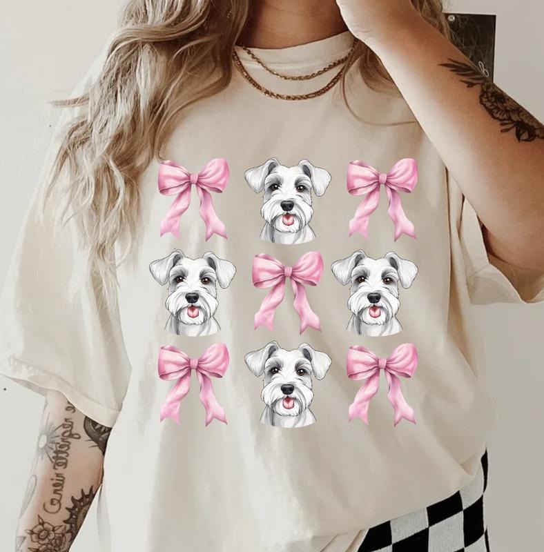 White Schnauzer Bow Shirt ~ Relaxed Fit Printed USA Womenswear Casual Comfort Cotton Top Athletic Boho Chic T-Shirts, Hoodie, Sweatshirt